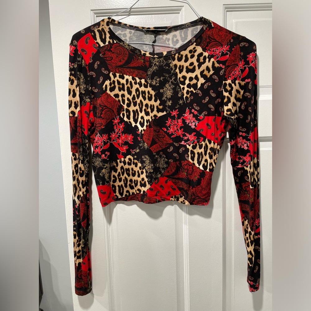 Alice + Olivia Animal print Long Sleeve Red and black Top